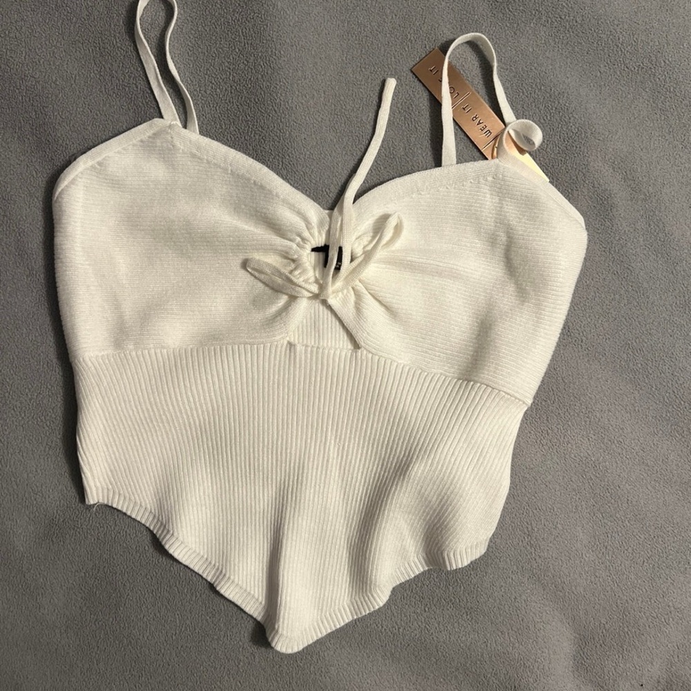 White Ribbed Knit Tank Top